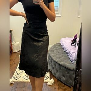 Black Leopard Print Knee Length Skirt